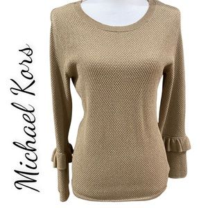 Michael Kors Sweater with LOTS OF METALLIC SPARKLE Ruffle Bell Sleeves